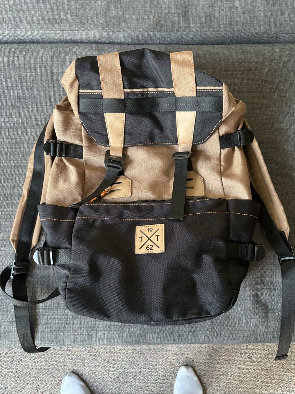 Two-Tone Black and Tan Outdoor Backpack - Casual Daypack